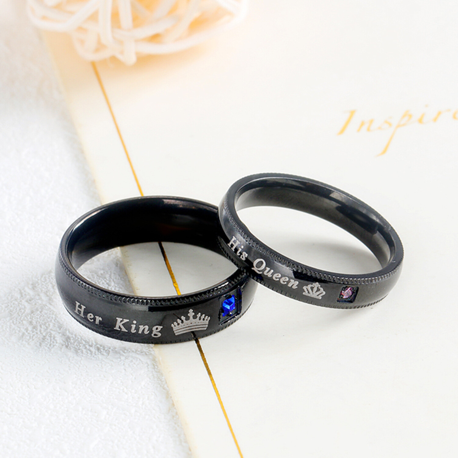 2pc Couple His Queen&Her King Rings Stainless Steel CZ Band Valentine’s Day Gift