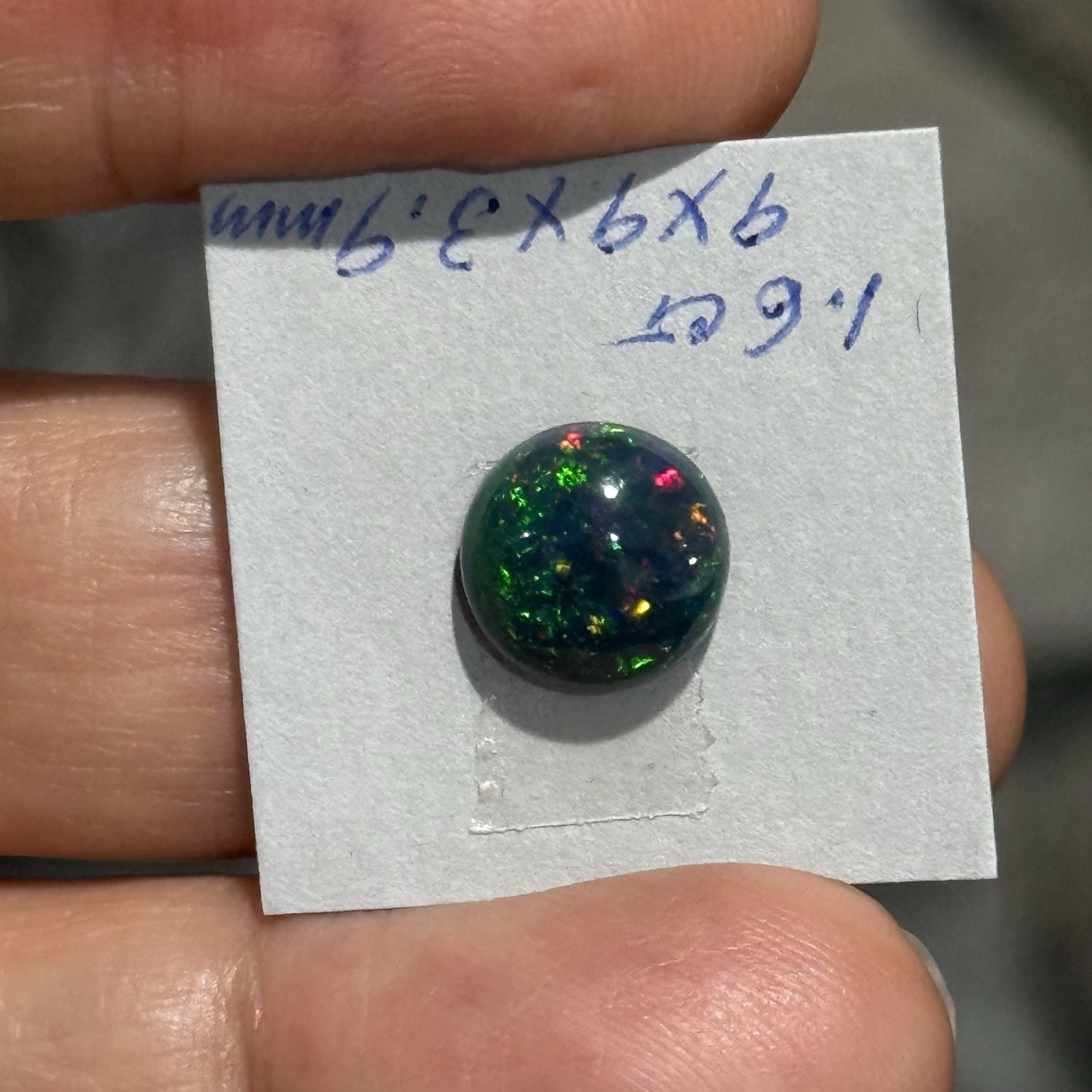 1.6ct 9x9x3.9mm Dark Green Stardust Smoked Ethiopian Welo Opal Cabochon Gem