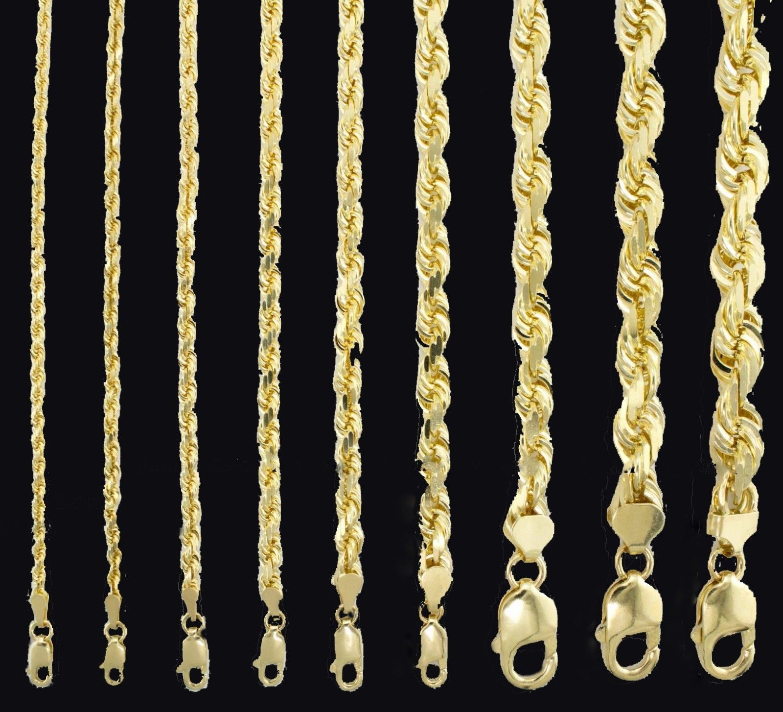 SOLID 10k Yellow Gold Rope Chain Necklace 18″- 30″ Length 1mm-5mm Thick REAL