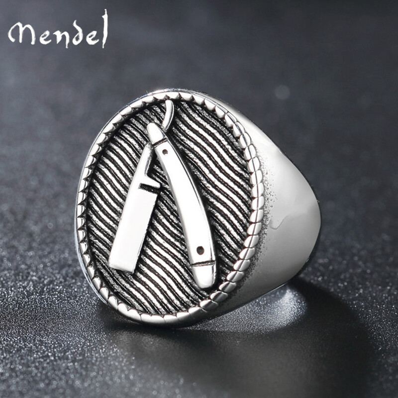 MENDEL Cool Mens Hip Hop Barber Razor Blade Punk Ring Stainless Steel Size 7-13