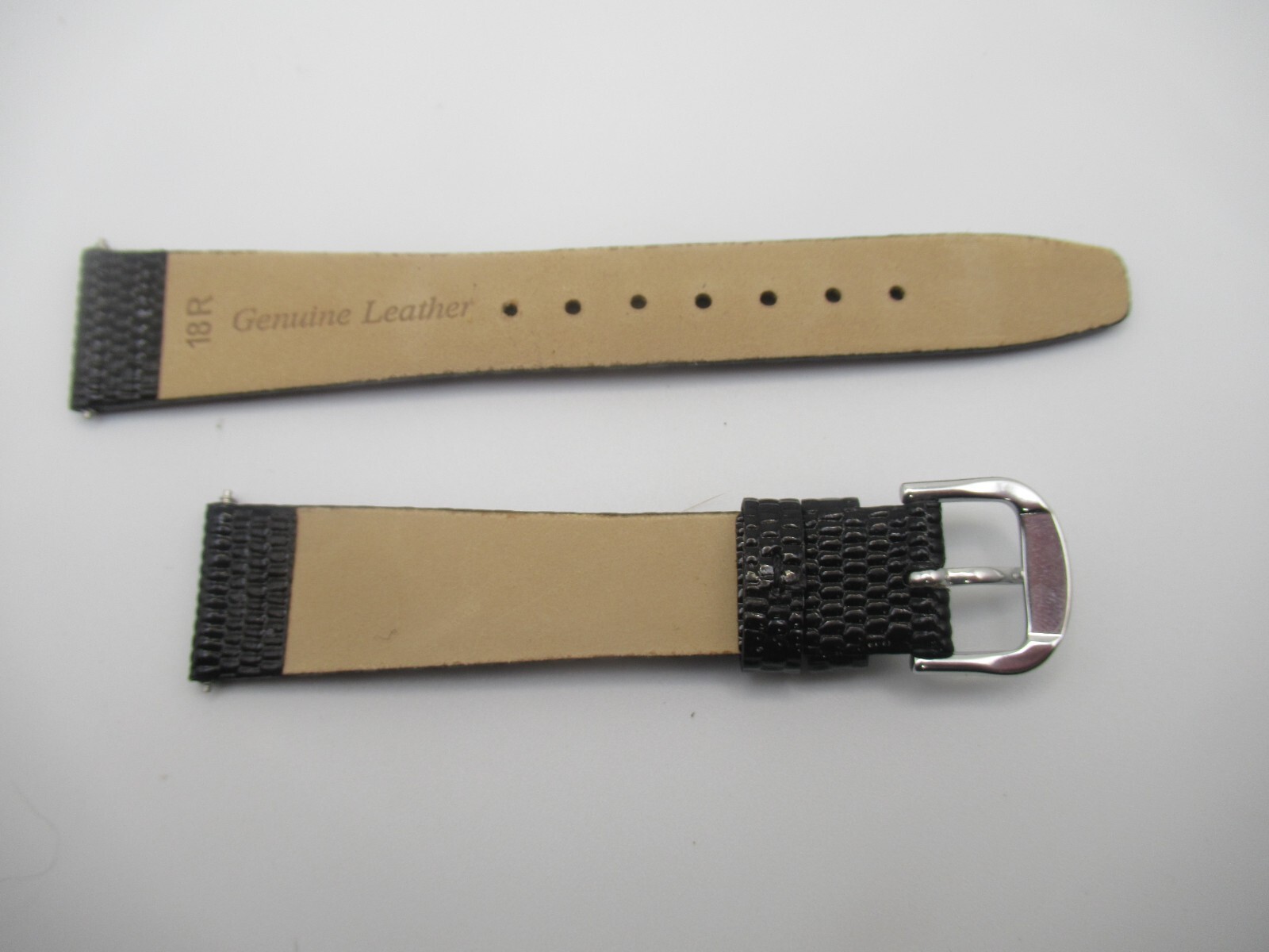 18MM Black Flat Lizard Grain Men’s Watch Band