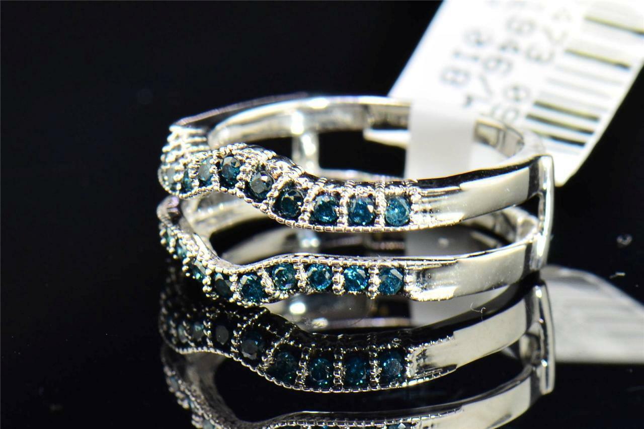1.35Ct Round Blue CZ Solitaire Ring Enhancer Wrap Solid 925 Sterling Silver