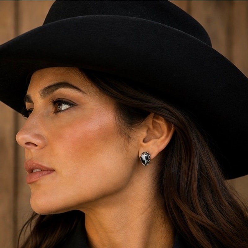 White Buffalo Teardrop Stud Earrings Sterling Silver Petite Western Earrings
