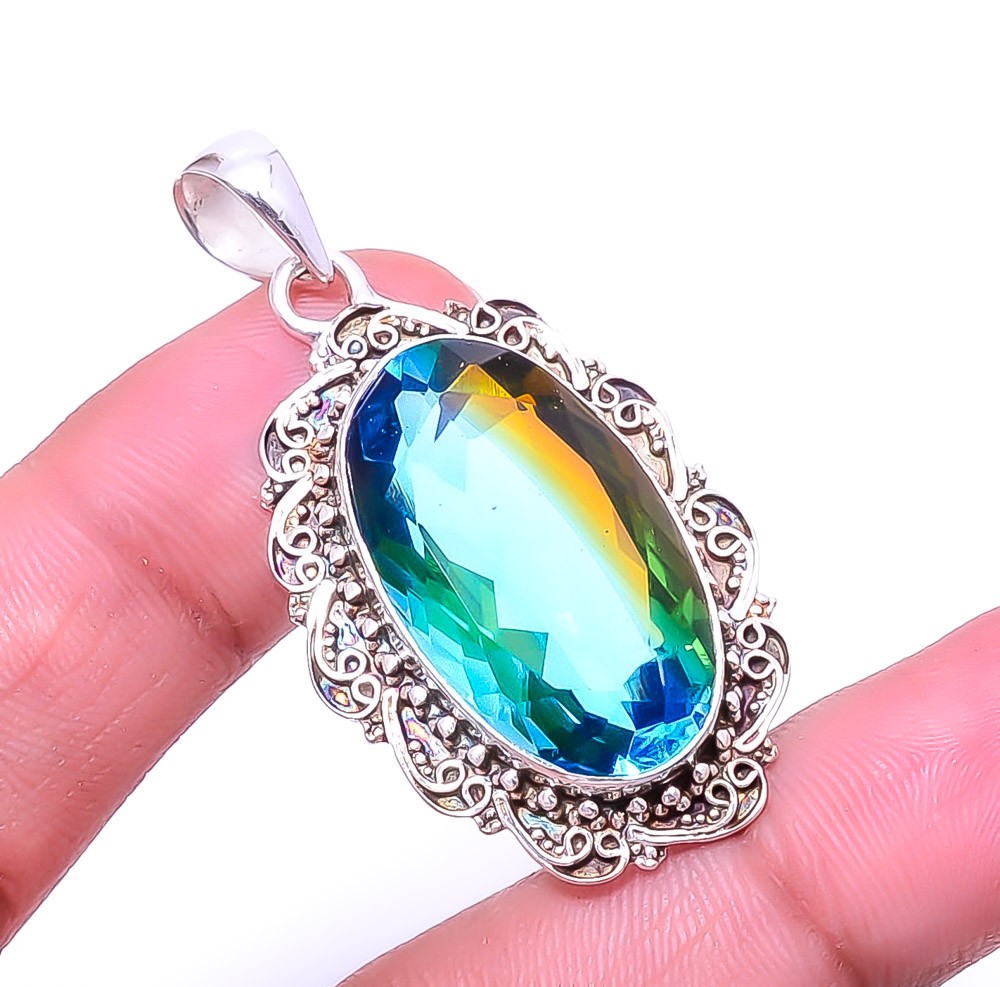 Bi-Colour Tourmaline Fine Art 925 Sterling Silver Pendant 1.95″ P_9411_197_94