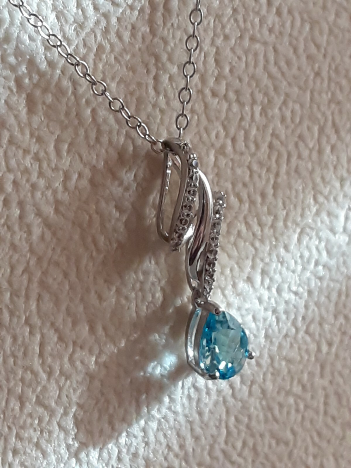 Sterling Silver Swiss Blue & White Topaz Pendant/ Chain, 18″