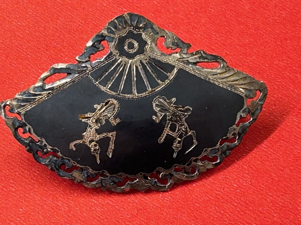 Vintage Sterling Silver Siam Brooch Pin 5.46 Gr