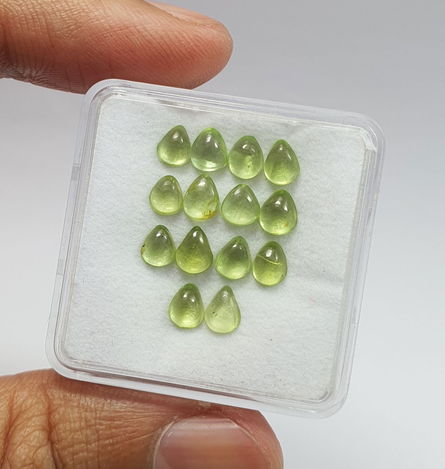 14 Pcs Natural Green Peridot Pear Cabochon Lot AAA Quality Loose Gemstone 6.65Ct