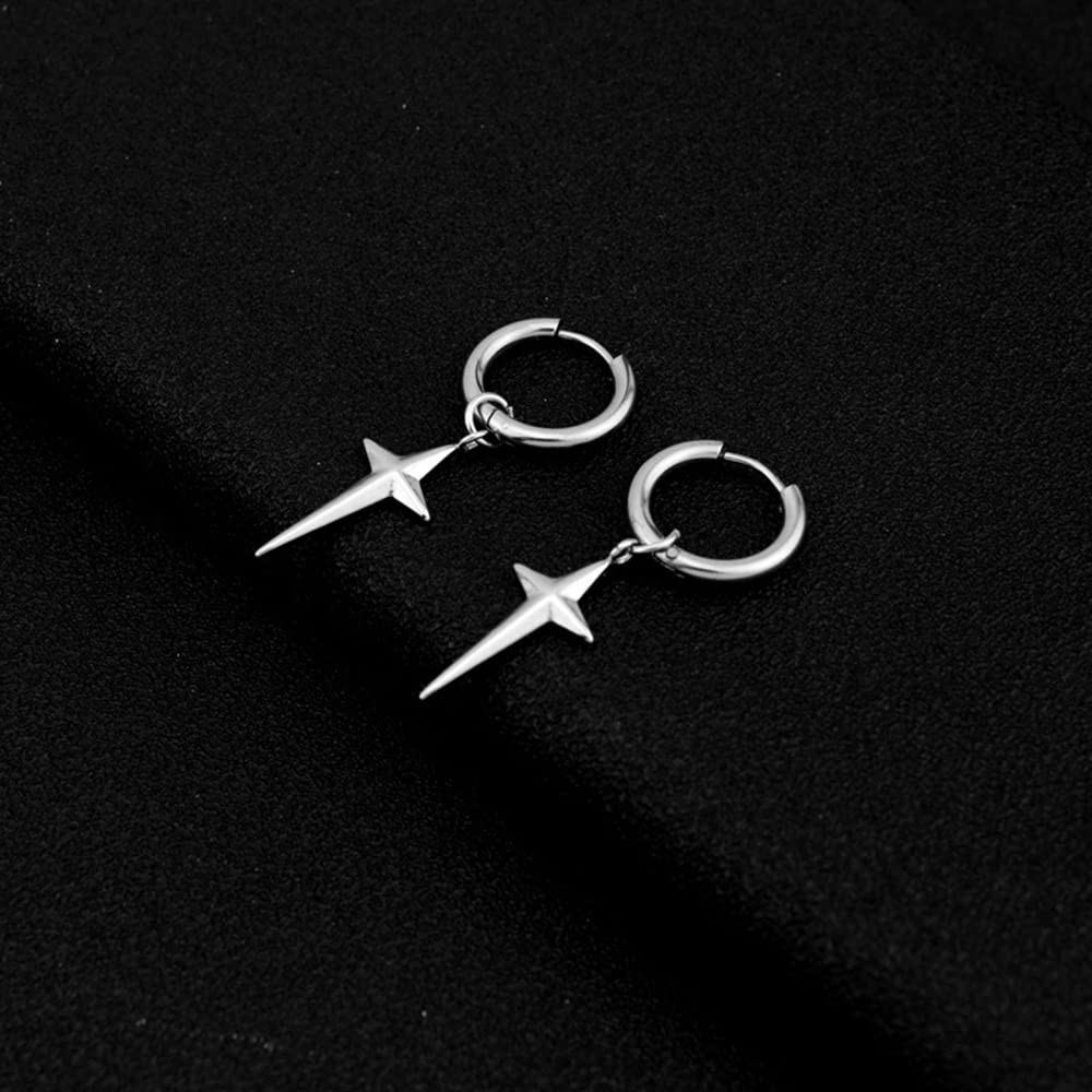 Newzenro Punk Cross Star Dangle Drop Huggie Small Hoop Earrings For Men Women