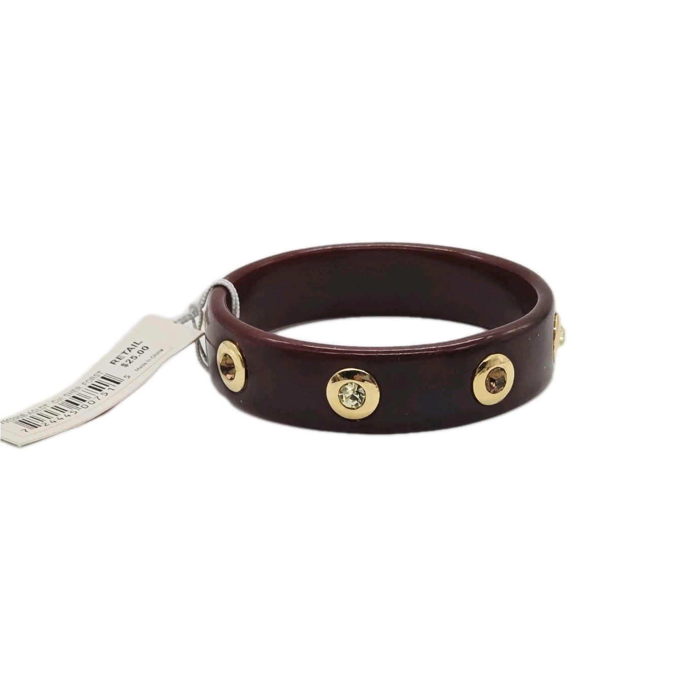 Etienne Aigner Bracelet Bangle Brown Crystal Accent Chunky 9.5 in OSFM NWT