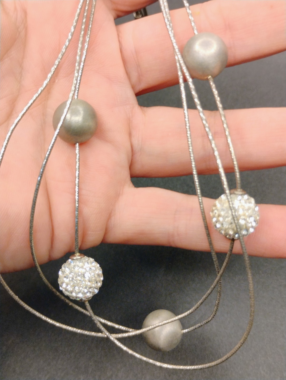 Signed Midas .925 Sterling Silver Ball Bead Cz Station Necklace