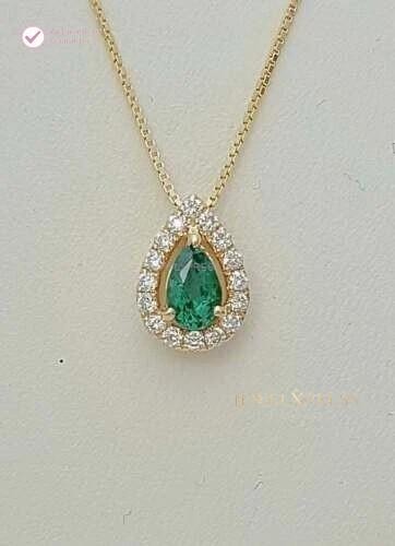 1.20CT Pear Cut Natural Emerald & Diamond Halo Pendant For Wife 14k Yellow Gold
