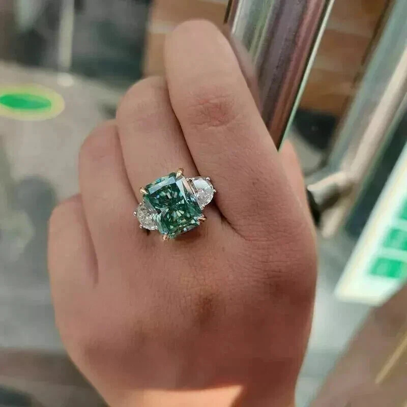 RARE 15.80 Ct Blue Treated Diamond Radiant Cut Solitaire Ring 925 Silver Ring