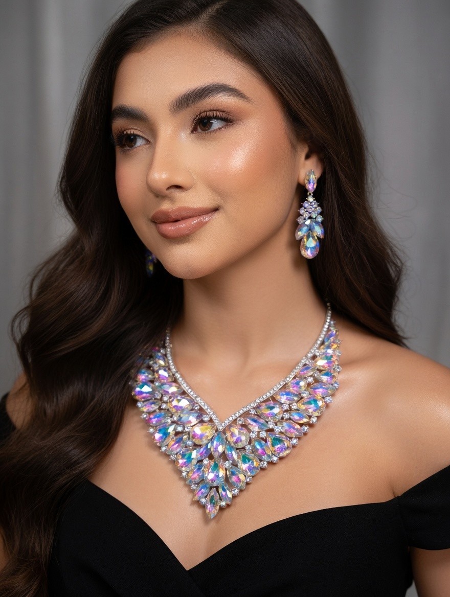 AB Rhinestone Austrian Crystal Choker Necklace Earring Pageant Drag Prom