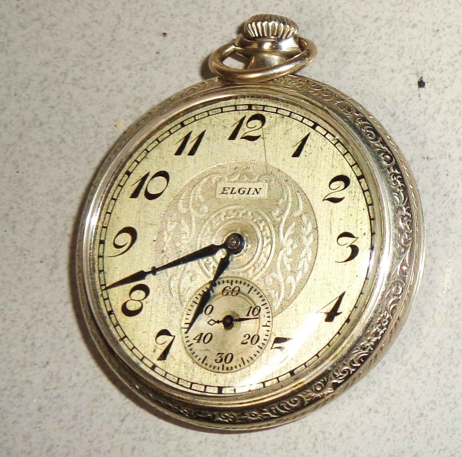 1928 Elgin Pocket Watch Open Face Grade 291 Model 7 Size 16 Silver Case & Dial