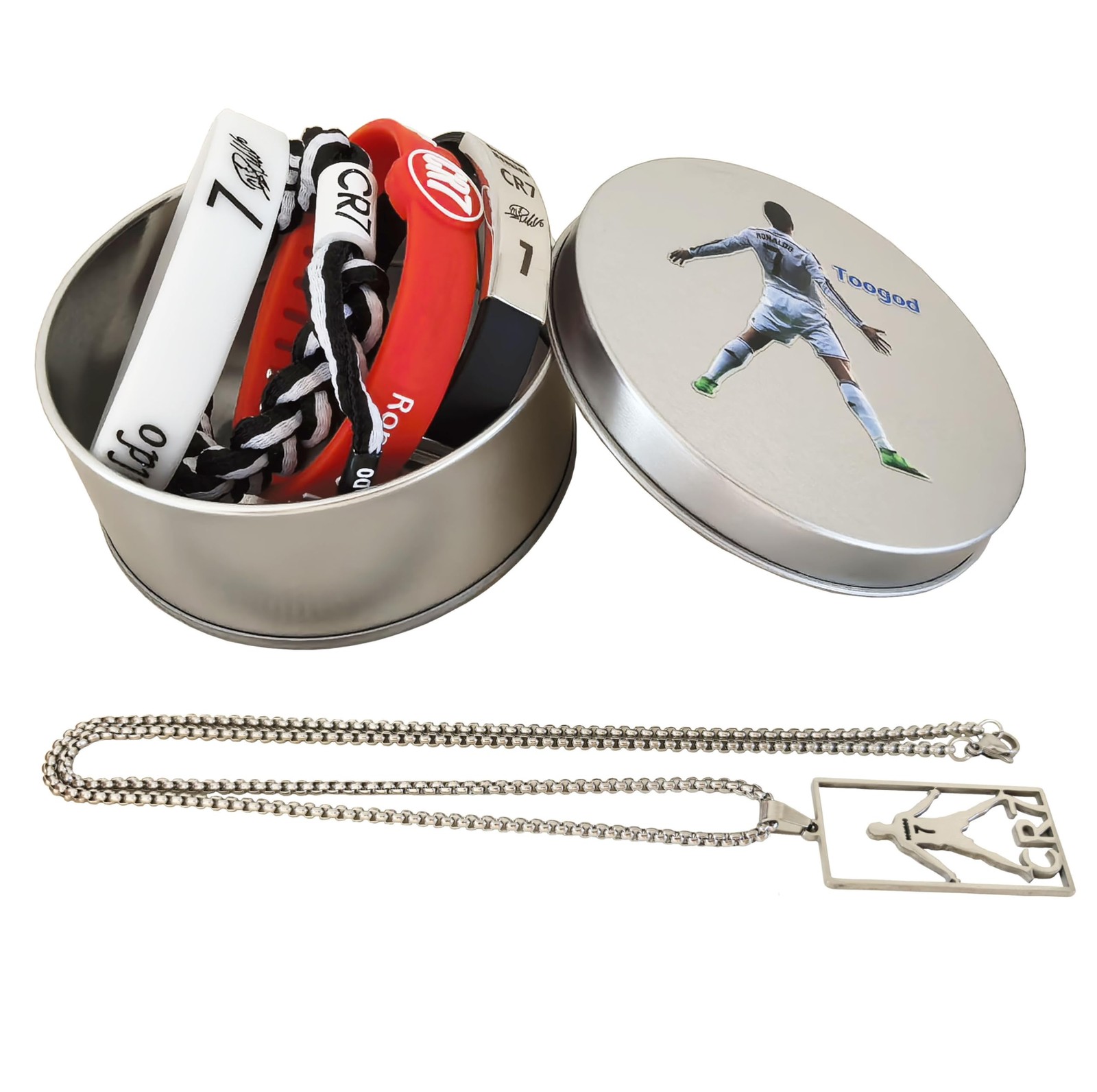 Toogod 5 Pack World Soccer Cup No.7 Soccer Necklace Portugal Silicone Bracelet