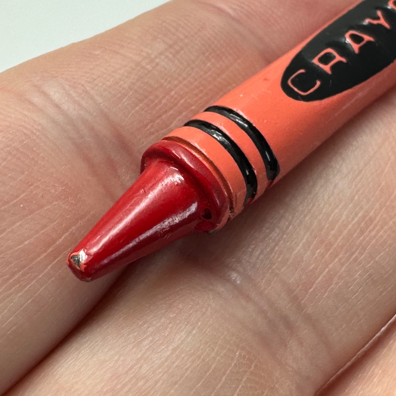 Vintage Crayon Red Orange School Art Logo Brooch Lapel Pin Metal Souvenir