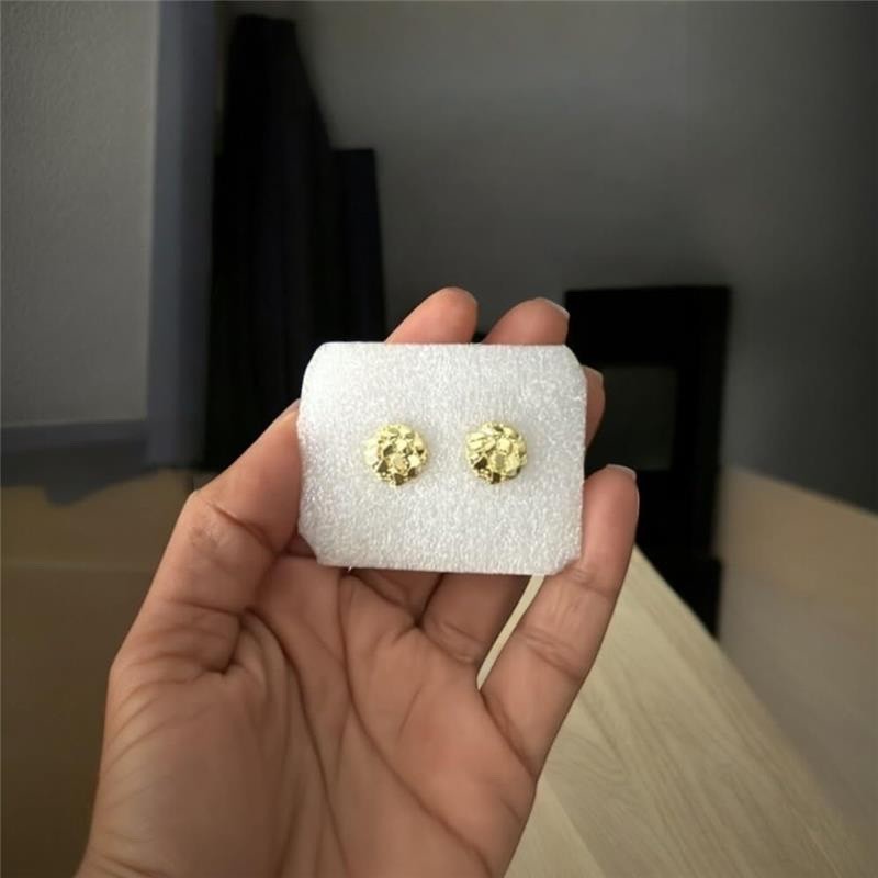 14K Nugget Textured Round Shaped Minimalist Push Back Stud Earrings 10mm