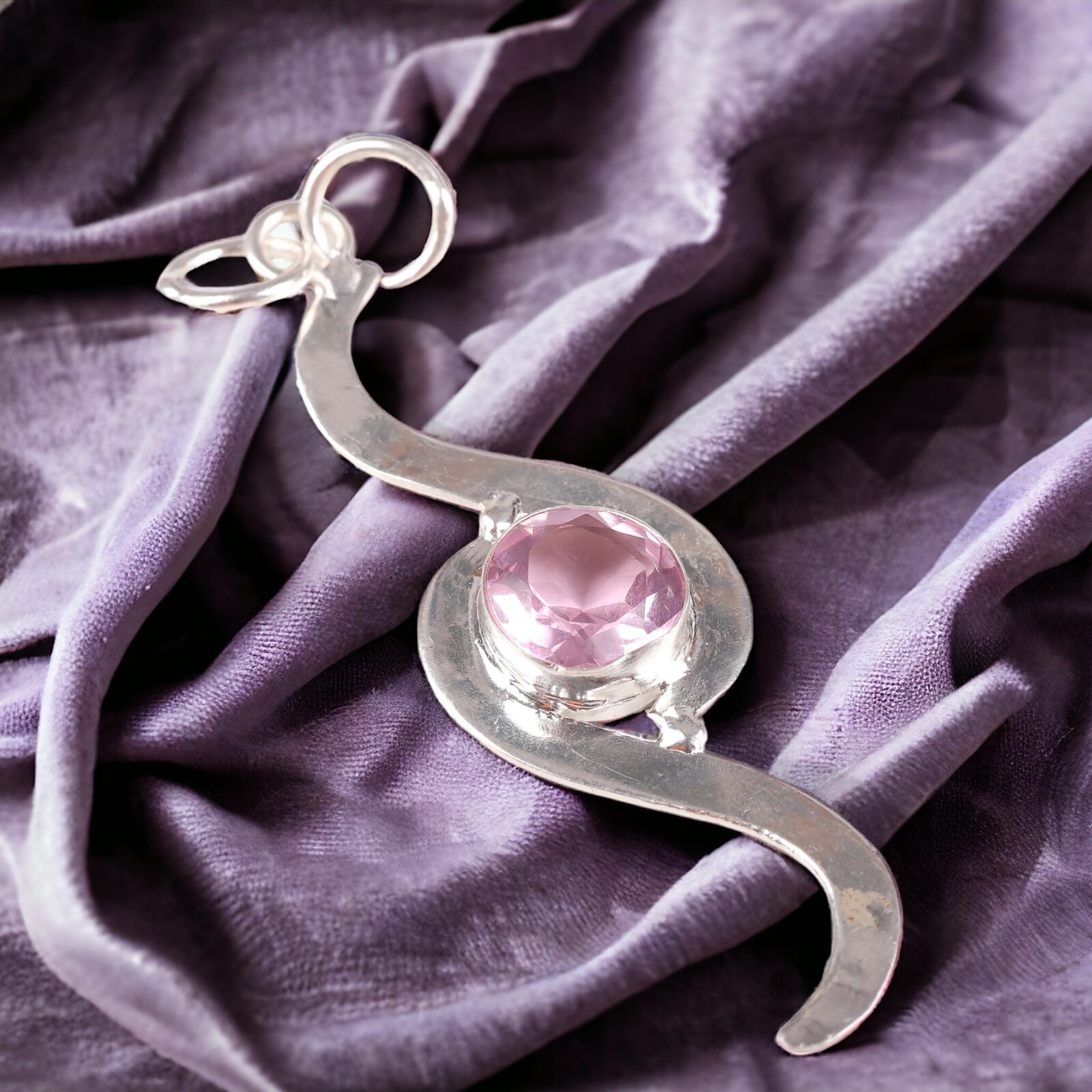 Morganite Gemstone Jewelry 925 Silver Handmade Trendy Pendant 2.59″ For Women