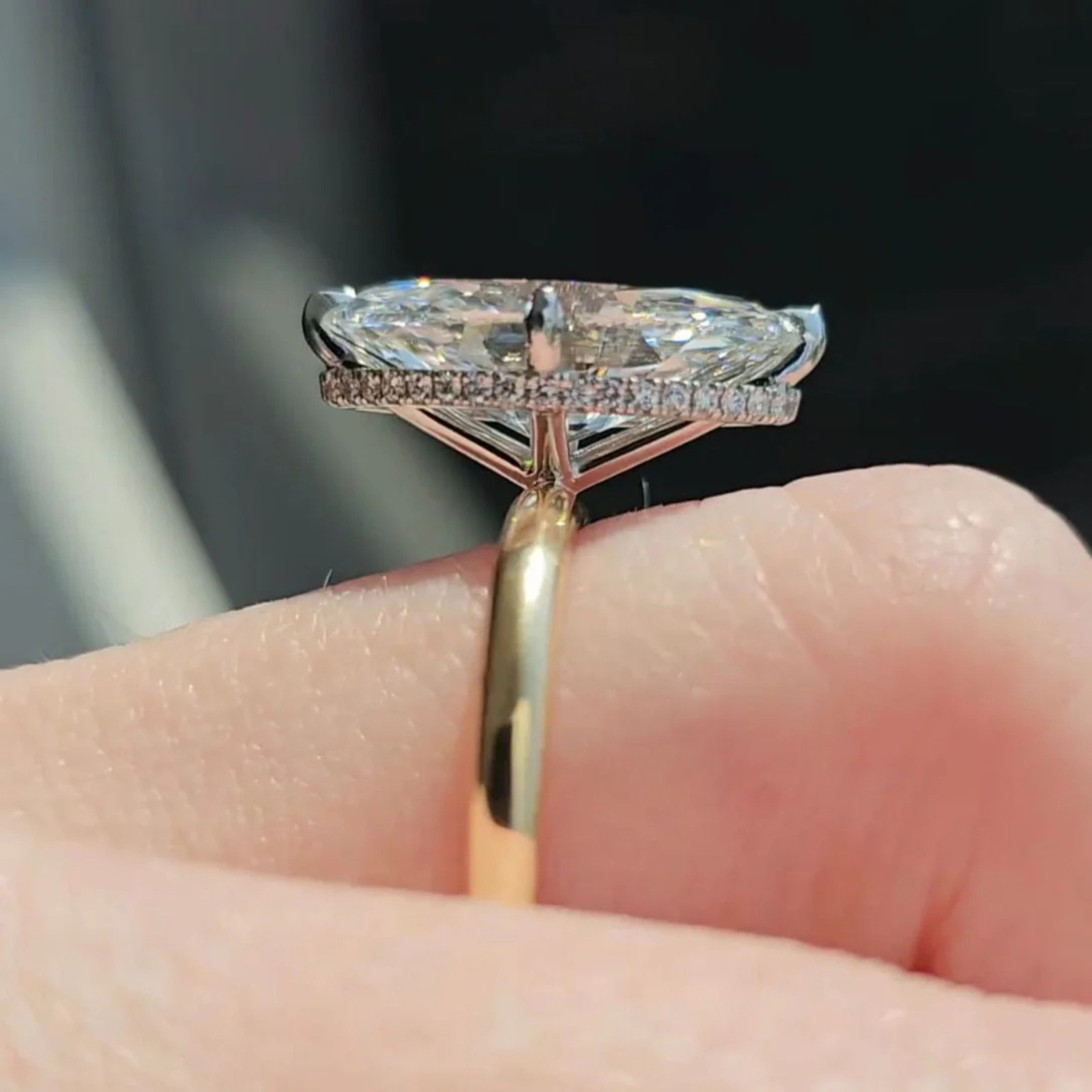 3.20 TCW Marquise Lab Grown Diamond Hidden Halo Engagement Ring – 14k Gold