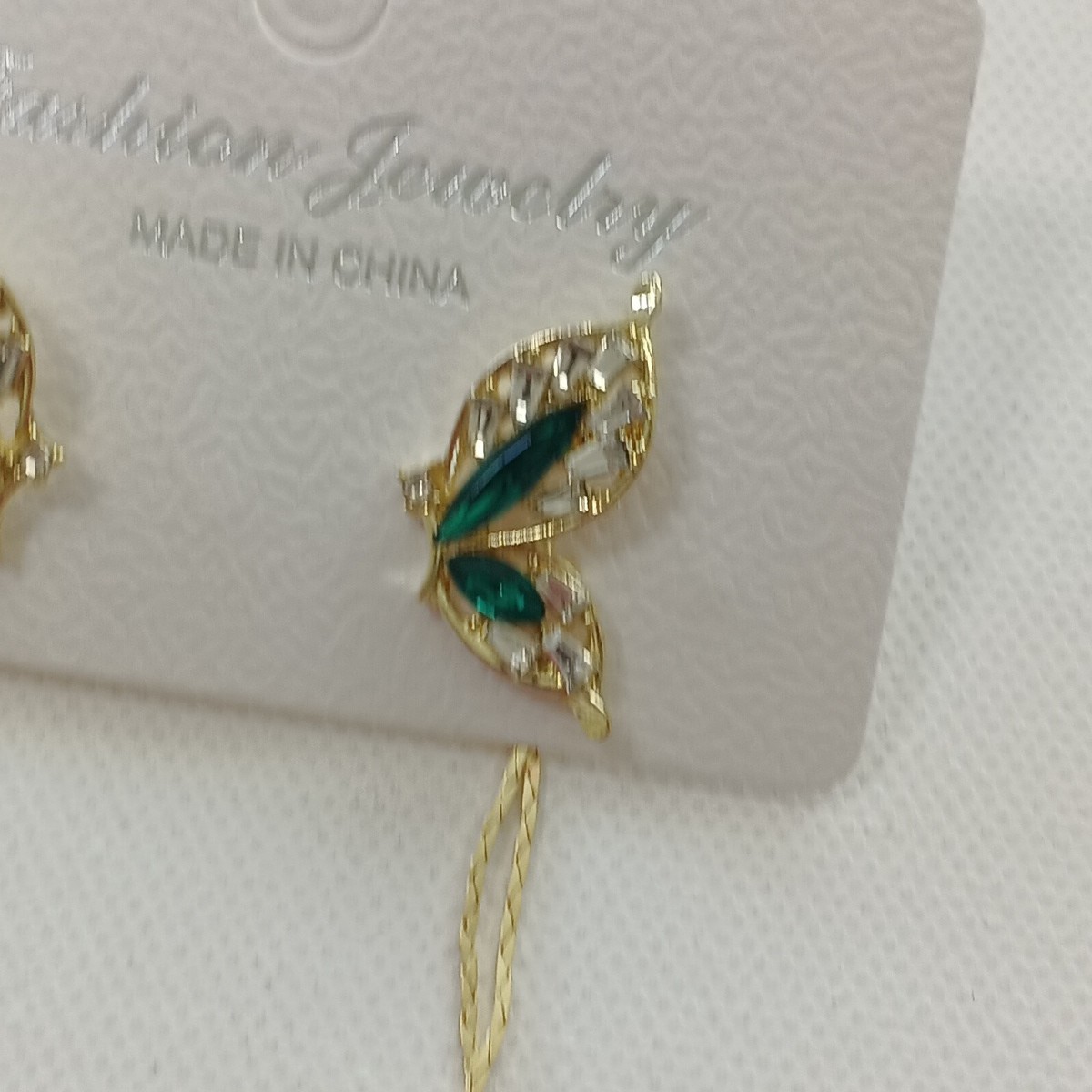 Butterfly Crystal Rhinestone Stud Earrings Dangle Brass Plated One Size
