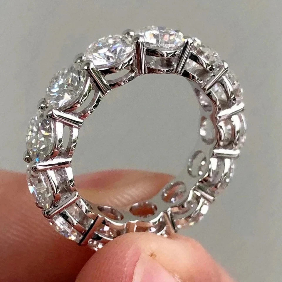 5.00 Ct Round Cut Natural Diamond Solid 14K White Gold Luxury Eternity Band Ring