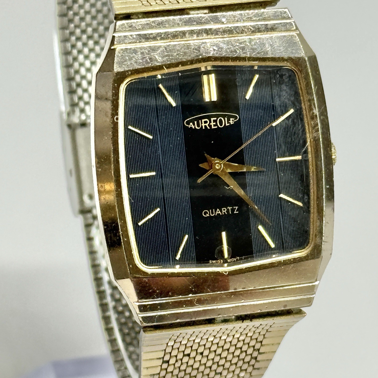 AUREOLE SW-247 Analog Quartz Gold Tone Men Vintage Watch W589 *WORKING