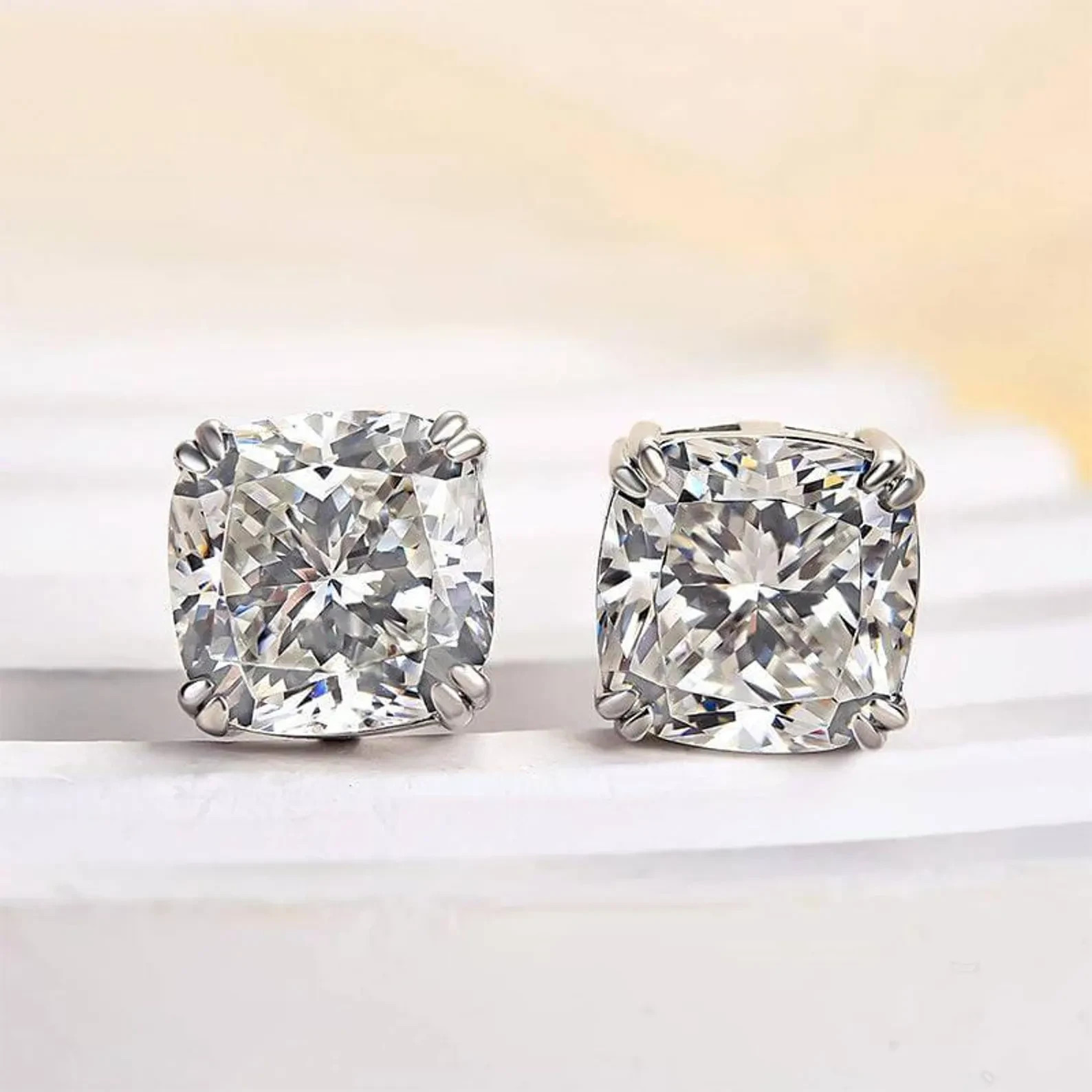 Designer 1 cts Certified CUSHION Shape Stud Earrings, Diamond in 14K White Gold