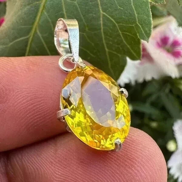 Natural 24 Ct Yellow Sapphire Oval Cut 925 Solid Silver Pendant Gemstone+ Gift