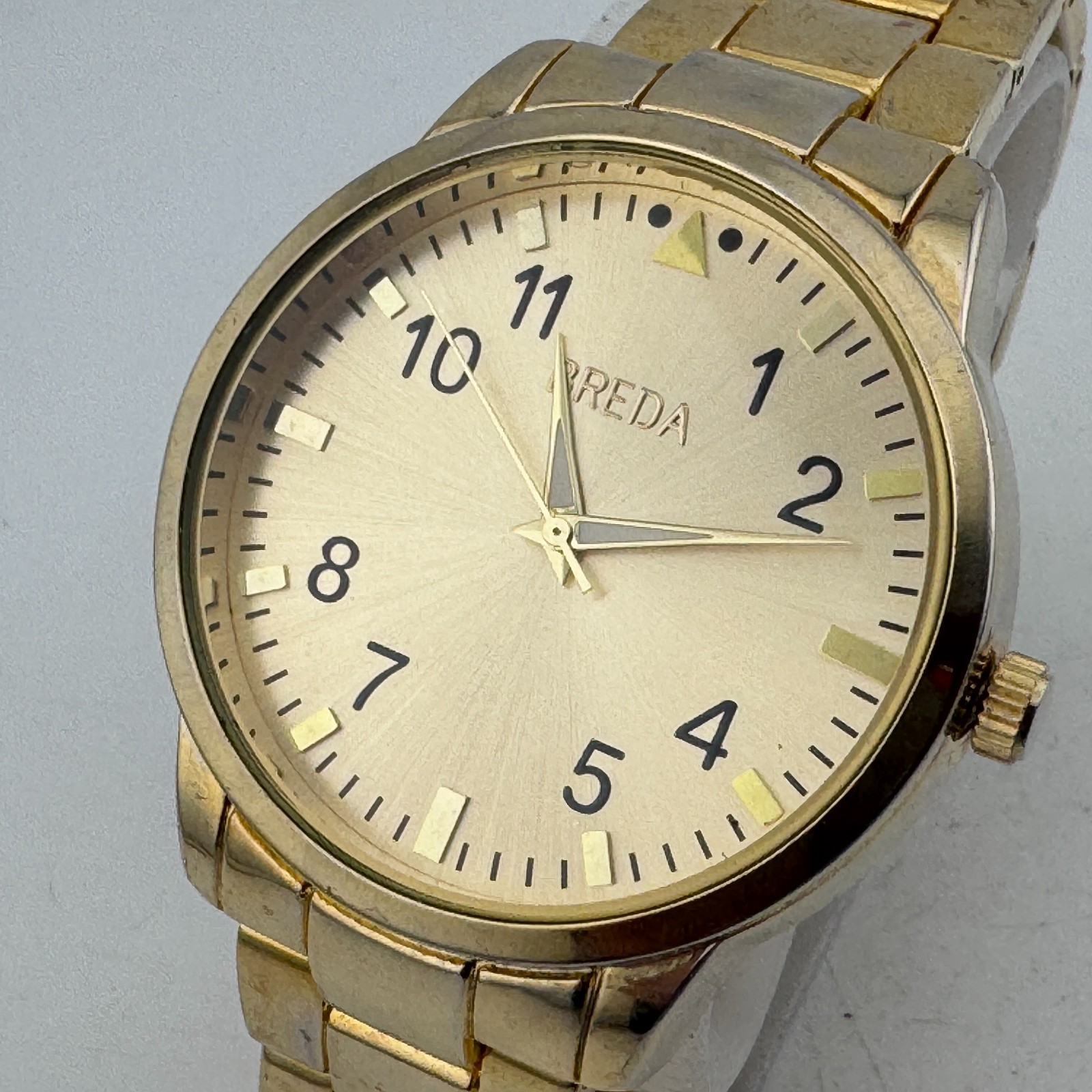 Breda Quartz Watch Men 42mm Gold Tone Japan Movt Easy Read Analog New Battery 7″