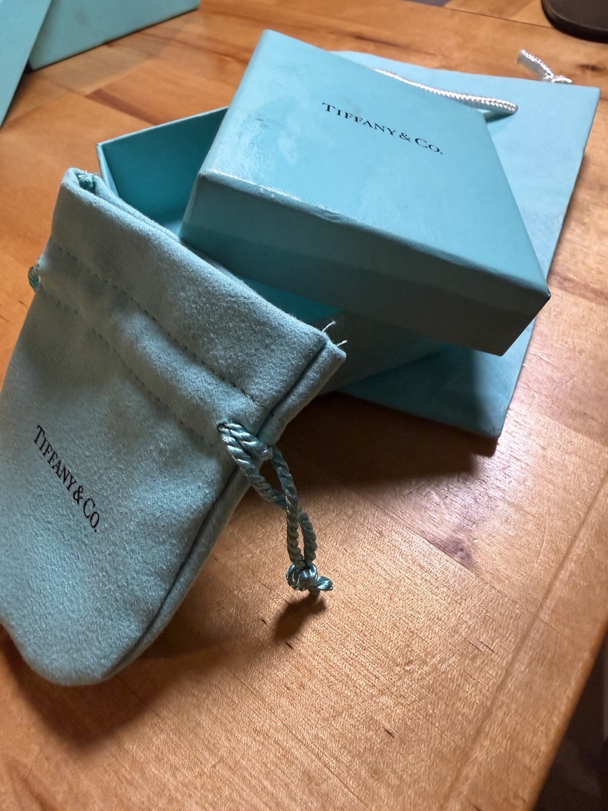 Tiffany & Co. Blue Square Lidded Gift Box for Jewelry w/ Pouch Paper/Cardboard