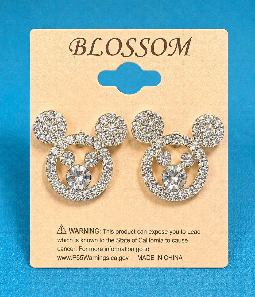 Blossom Mickey Mouse Stud Earrings – Silver Tone Pavé Rhinestone Nickel-Free