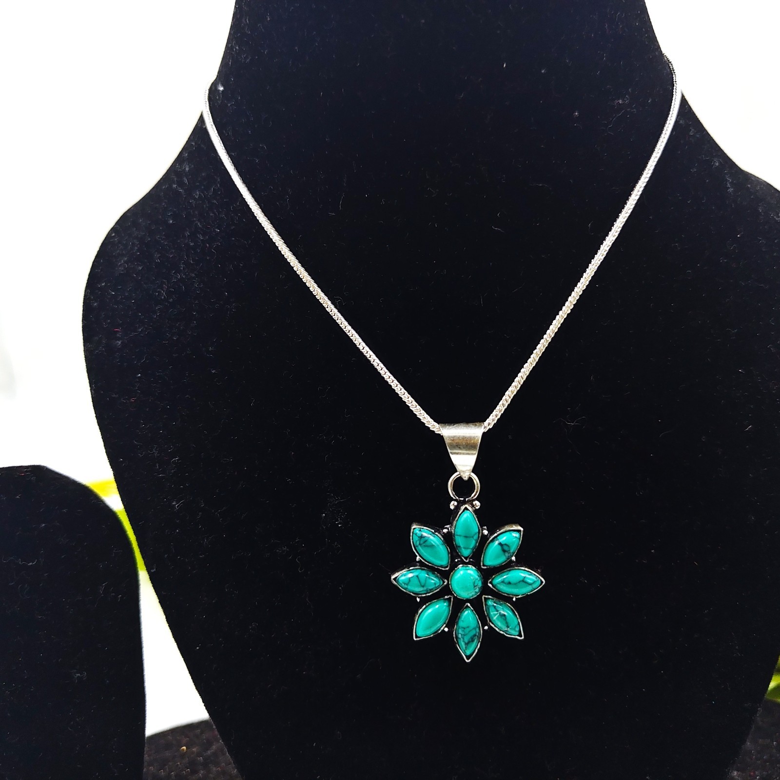 Blue Turquoise Gemstone 925 Sterling Silver Jewelry Pendant Necklace Size-17-18″
