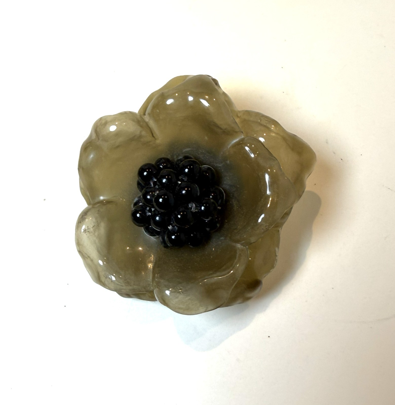 Angela Caputi Olive Green & Black Resin Flower Pin Brooch