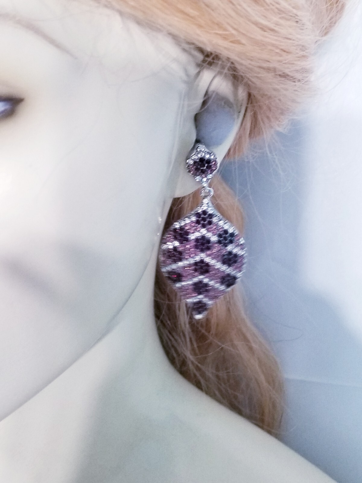 Chandelier Rhinestone Crystal Pageant Bridal Earrings Purple Drop Dangle 2.8 In
