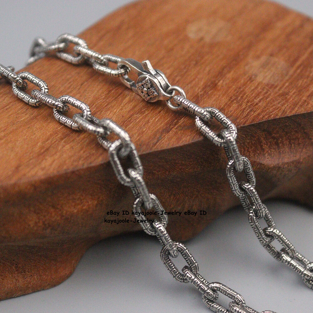 Solid 925 Sterling Silver Chain Men 5mm Square O Link Necklace 34-35g 21.6inch