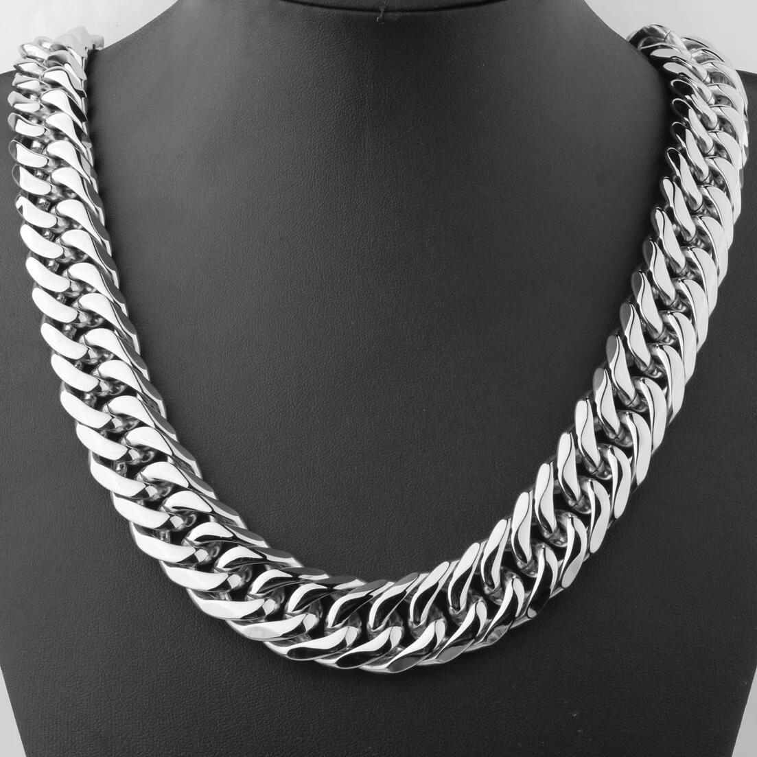 Heavy Men’s Stainless Steel Curb Cuban Link Chain Necklace 9/11/13/16/19/21mm