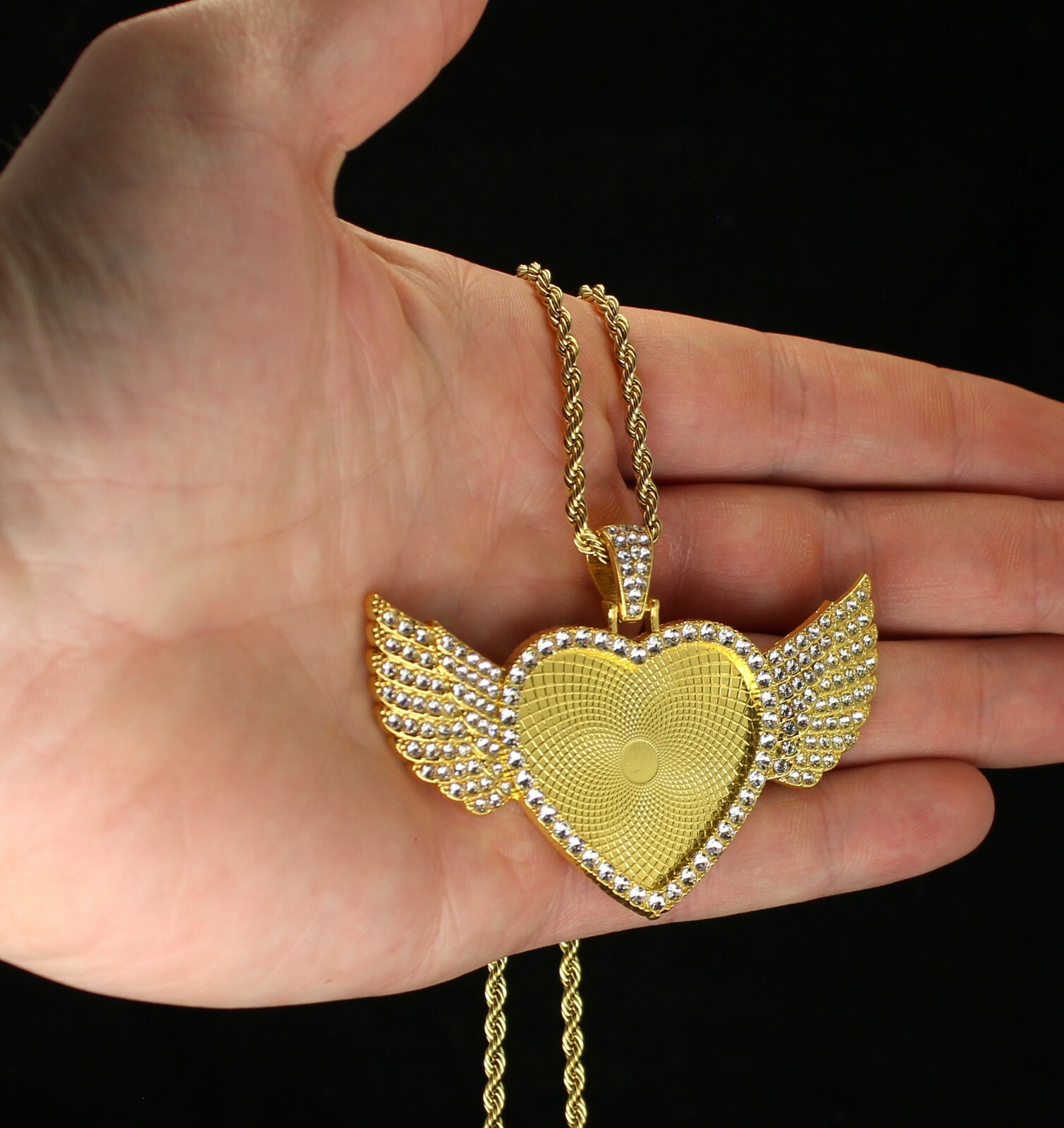 CZ Photo Pendant 14k Gold Plated Stainless Steel Rope Chain Picture Included