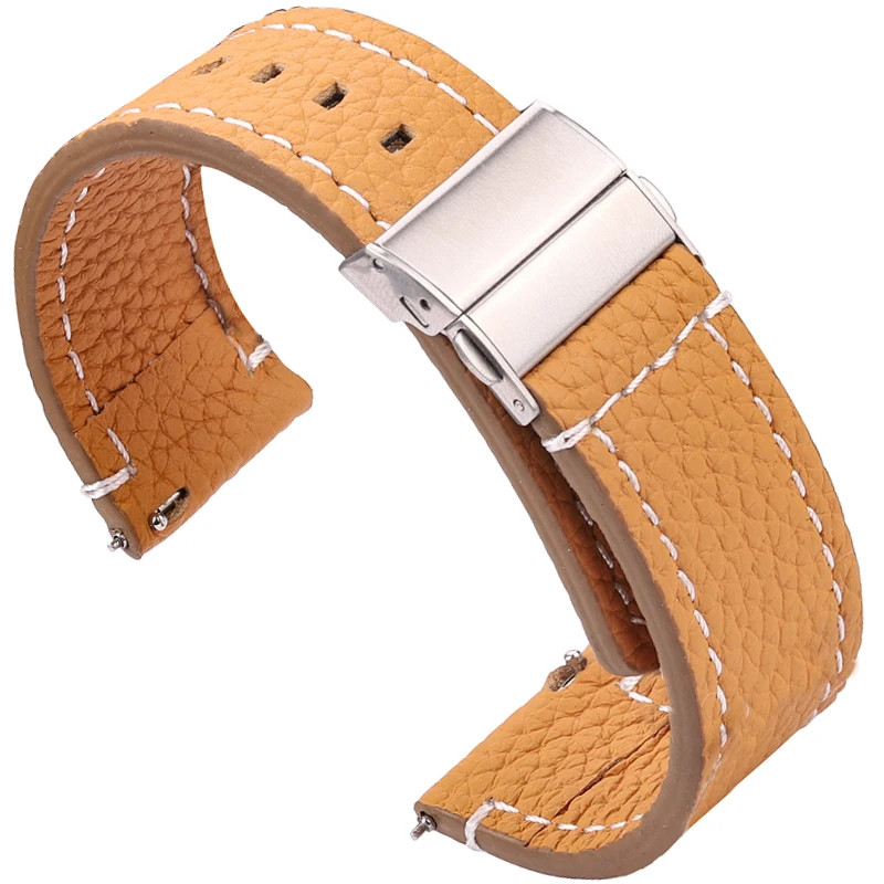 Genuine Leather Watch Band Strap Unisex Deployment Clasp 18/20/22/24mm