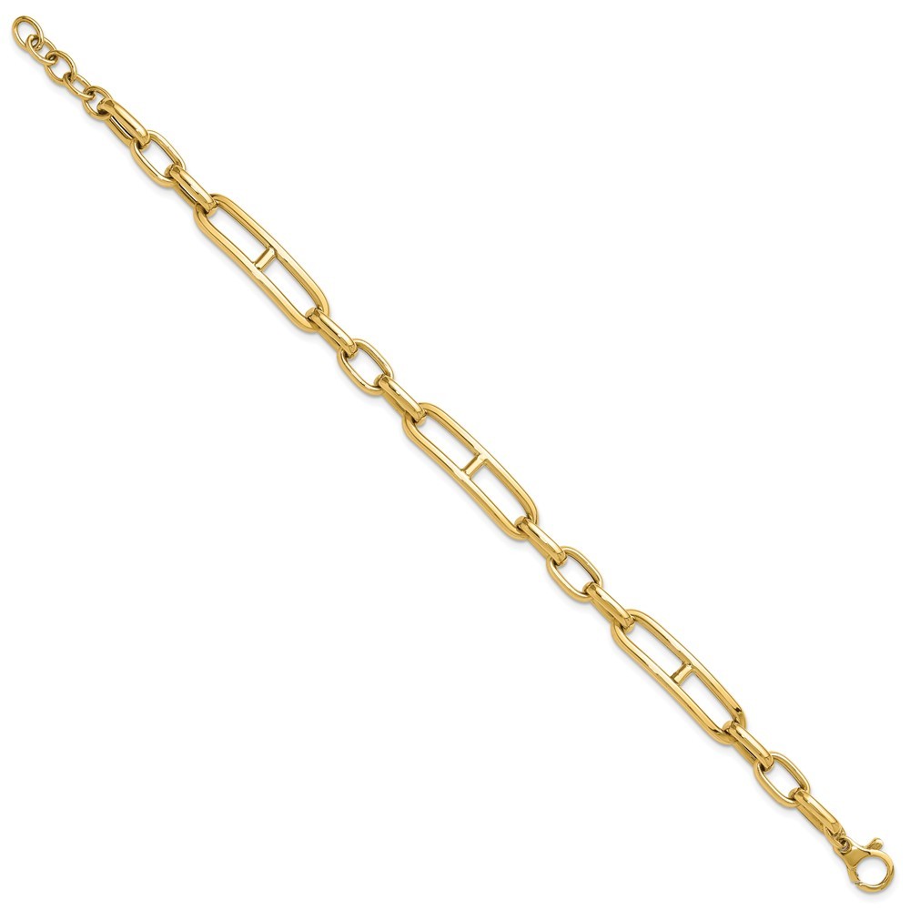 14K Yellow Gold Polished 7.4mm Fancy Open Link Cable Bracelet For Mom 8″