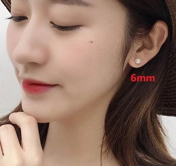 925 Sterling Silver Genuine Freshwater White Pearl Stud Earrings Gift for Women