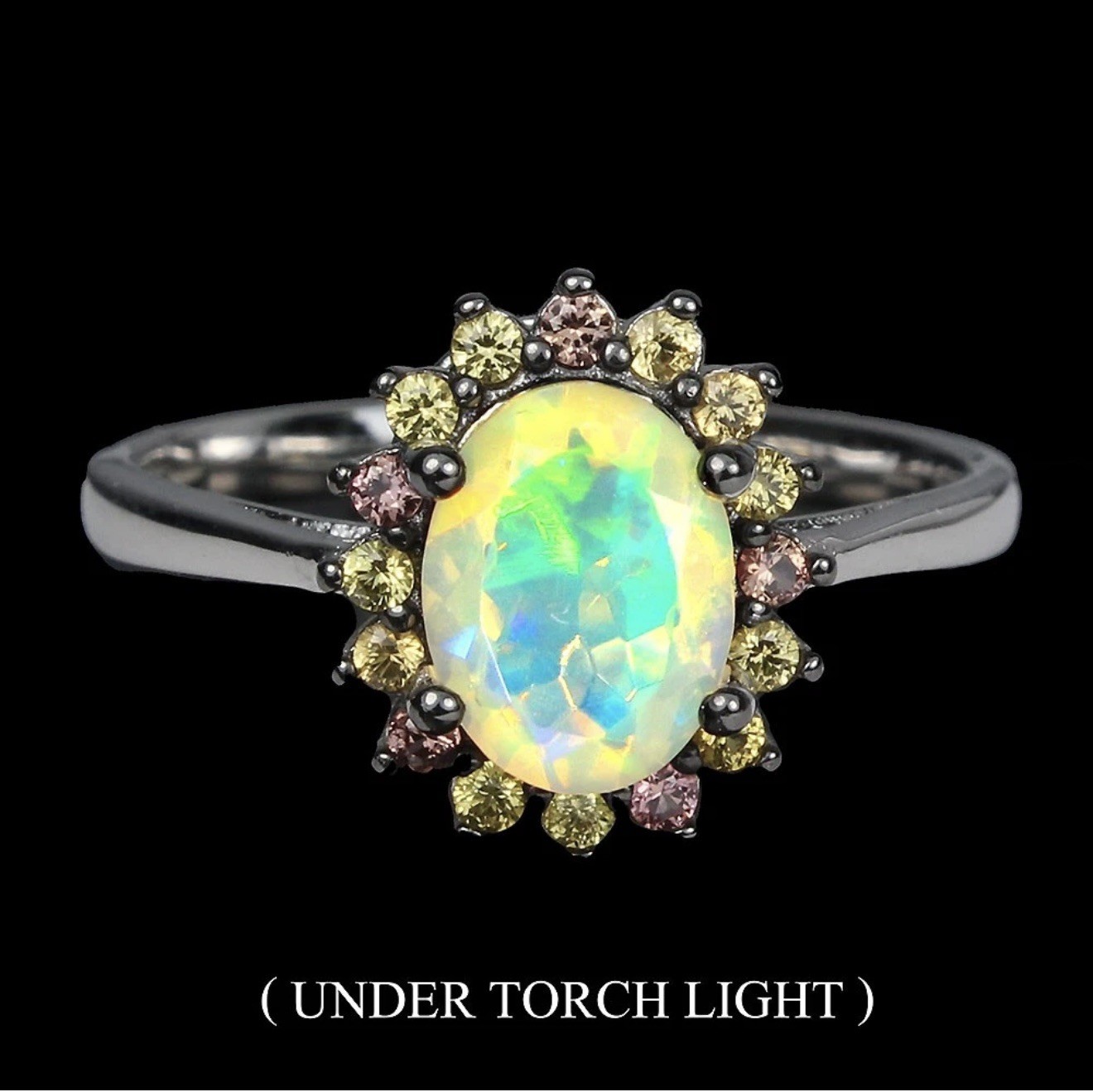 Enchanting Natural Diamond cut Sapphire with Fire Opal 925 Sterling Silver Sz 7