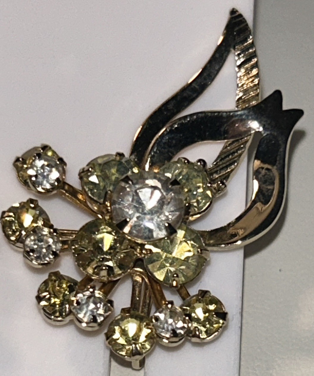 Vintage Sarah Coventry Rhinestone Clip Earrings Gold Tone Jonquil Floral 1960s