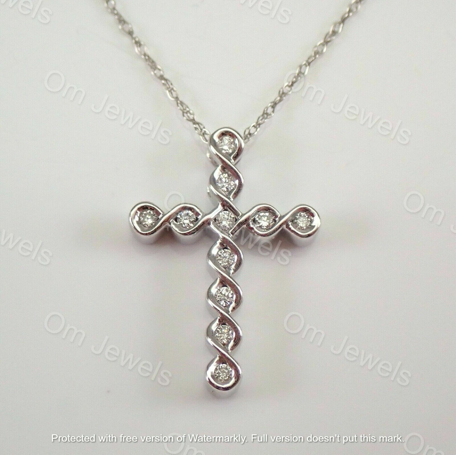 Delicate 2Ct Round Cut Diamond Cross Pendant 14K White Gold Over 18″ Free Chain