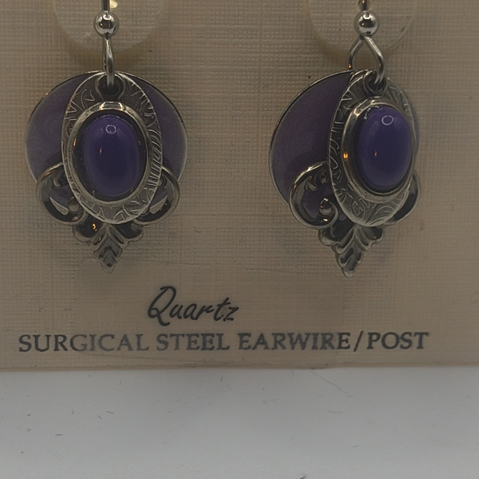 Silver Forest Handcrafted Purple Quartz Dangle Hook Earrings Surgical Steel USA