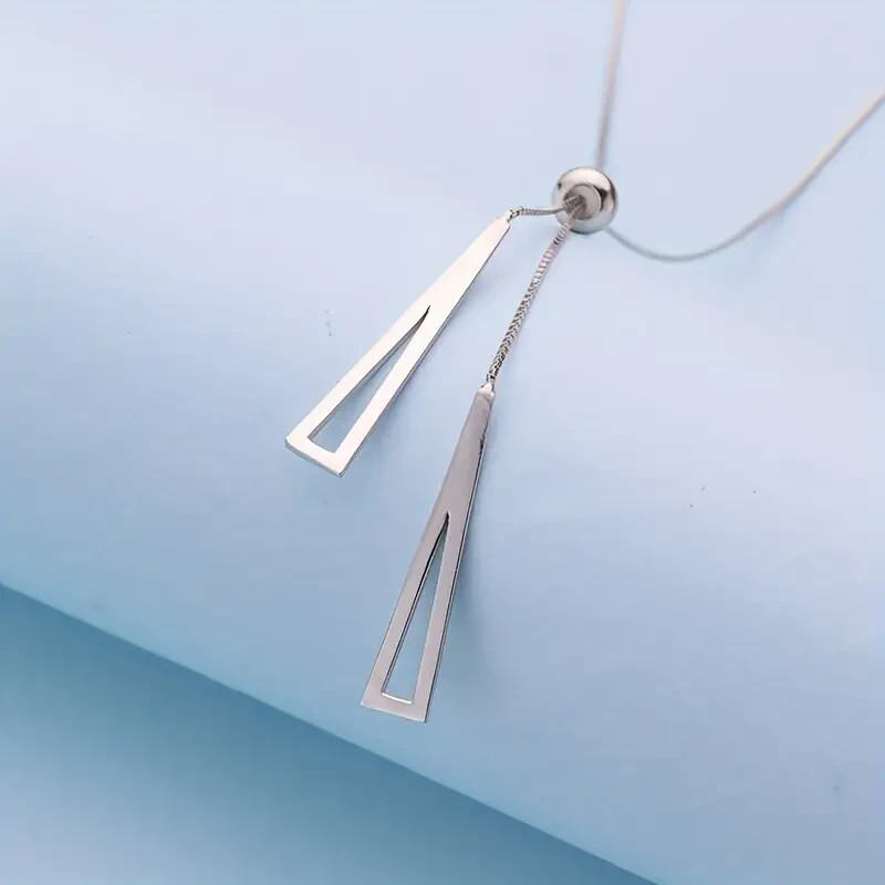 Silver Triangle Tassel Necklace Choker Clavicle Pendant Women Chain Jewelry