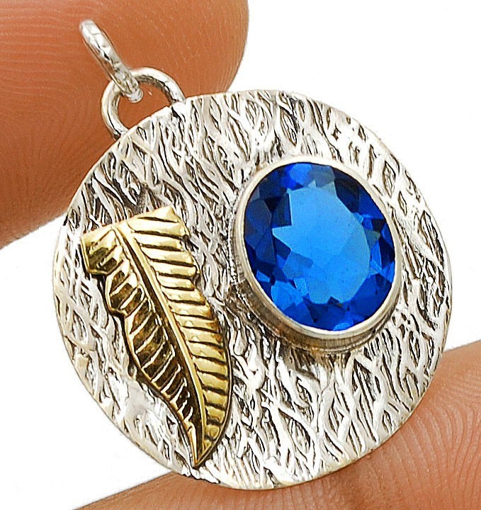 Leaf Two Tone Natural Kyanite 925 Sterling Silver Pendant @B13-4