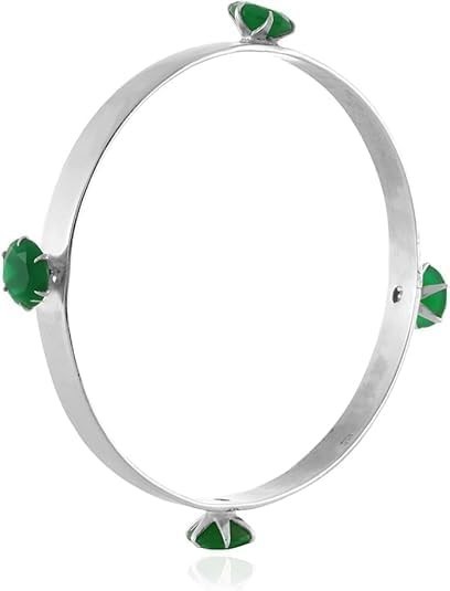 Handmade 925 Sterling Silver Bangle with Green Onyx – 8.7 mm Round Gemstones