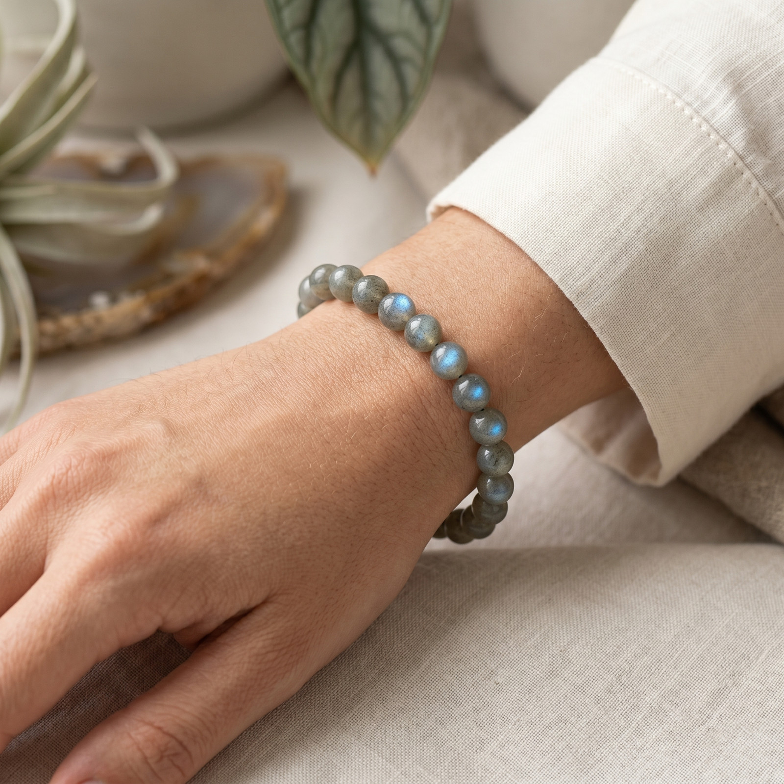 Natural Labradorite 8mm Stretch Beaded Bracelet Healing Crystal Boho Jewelry