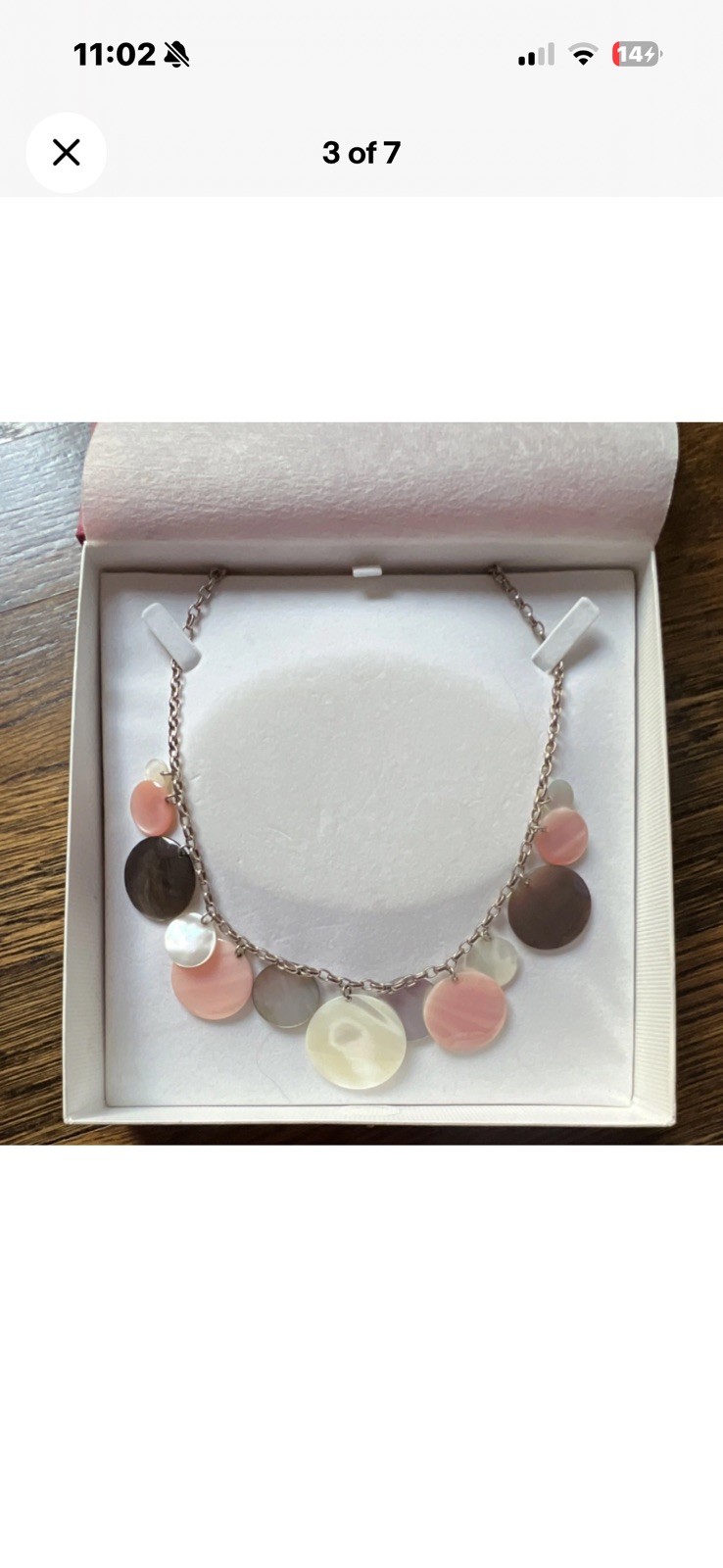 Jessica Hicks Mother of Pearl Necklace & Earrings Set Round Pink Brown White