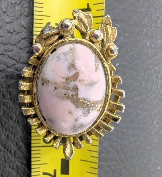 Vtg 1970s Retro Sunburst Cocktail Ring Pink Rhodochrosite Adjustable Size 8.5